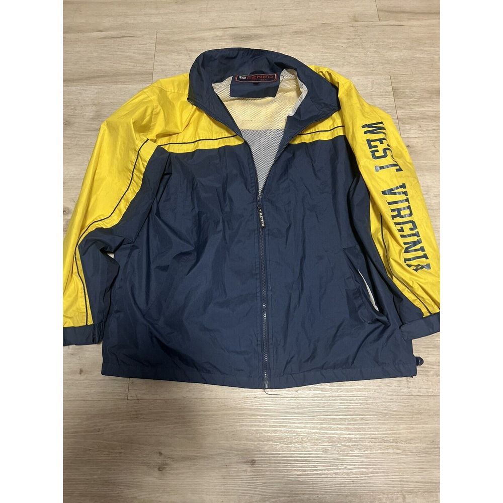 West Virginia Mountaineers Vtg Mens Full Zip‎ Windbreak Size Large Blue Yellow